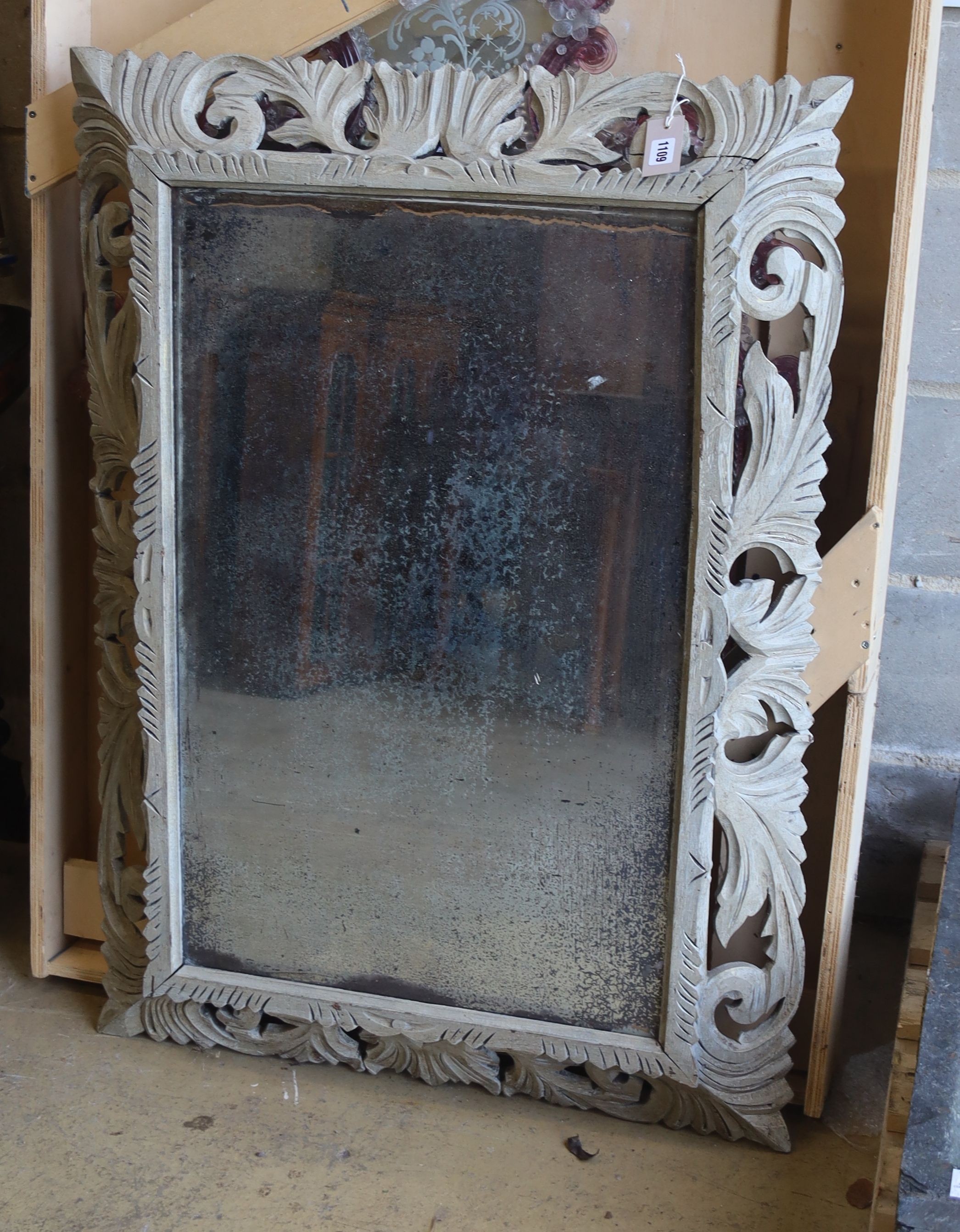 A 19th century rectangular painted carved oak framed wall mirror, width 78cm, height 108cm